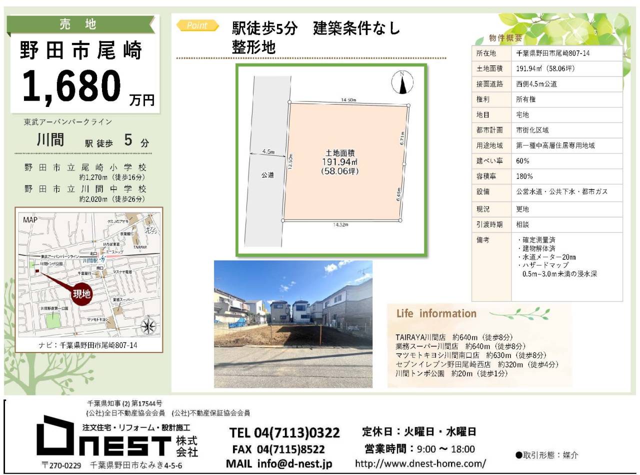 野田市尾崎　土地（古屋有）